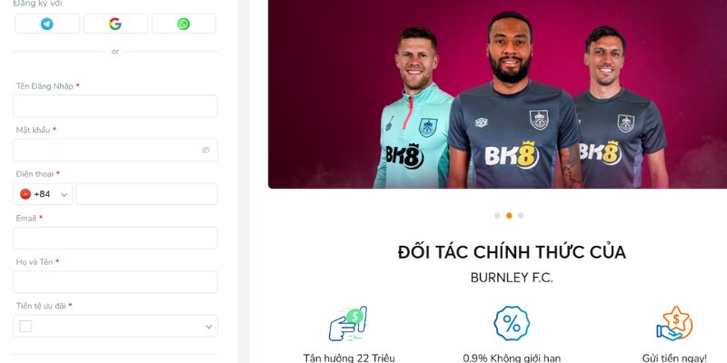 Điền thông tin đăng ký BK8 đầy đủ, chính xác