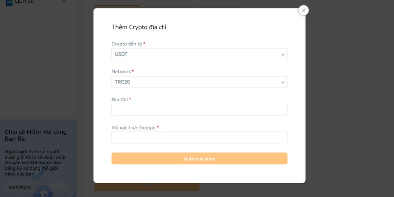Thêm địa chỉ crypto thanh toán nhanh chóng