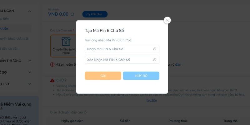Thiết lập mật khẩu rút tiền BK8 an toàn